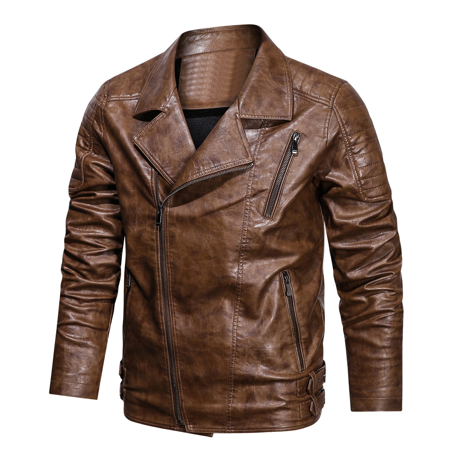 HSMQHJWE Men'S Work Jacket Winter Men Men'S Casual Solid Leather Fold