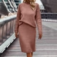 thumbnail image 1 of MKLEKYY Robe Chandail Violette pour Femmes Mode Automne Hiver Couleur Unie Manches Longues Jupe Longue Col Roulé Ensemble Chandail, 1 of 1