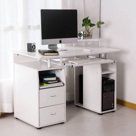 Merax Computer Desk With Keyboard Tray Slide Out Cabinet Two