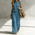 thumbnail image 5 of Womens Summer 2 Piece Outfits Cotton Fashionable Solid Color Sleeveless Top and Button Down Pants Lounge Set, 5 of 7