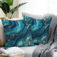 thumbnail image 2 of Abstract Marble Outdoor Pillow Covers Pack of 2 Teal Green Gold Gradient Wave Texture Waterproof Throw Pillow Covers Decorative Cushion Cases for Patio Garden Tent Balcony Couch 26x26 inch, 2 of 8