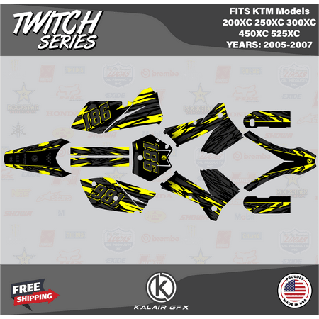 Kalair GFX Graphics Kit for KTM 200XC 250XC 300XC 450XC 525XC (2005-2007) Twitch Series Kalair GFX Graphics Kit for KTM 200XC 250XC 300XC 450XC 525XC (2005-2007) Twitch Series