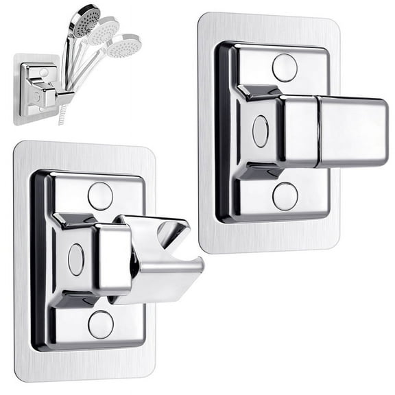 Prdigy 2 Pack Universal Adjustable Shower Head Holder No Drill, Self-Adhesive Wall Mounted Brackets for Shower, 360Â°Rotatable Shower Spray Holder for Bathroom