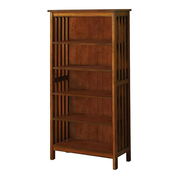 Furniture of America Davis Wood 5-Shelf Bookcase in Antique Oak