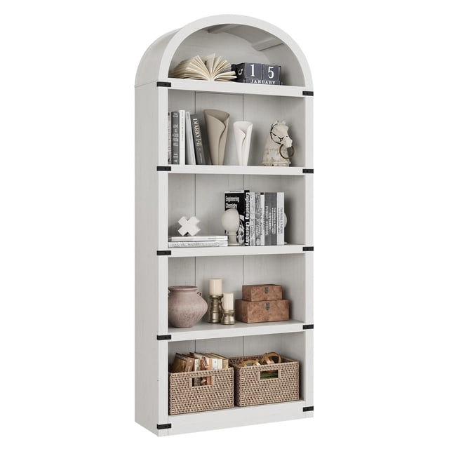 Qinaqin Antique Blanco 5-Tier Arched Bookcase de Profundidad Pie cm Profundidadisplay Rack y Estante Almacenamiento para Dormitorio Living Sala o Oficina en Casa