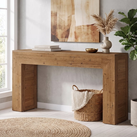 Fnova 62.99-Inch Extra‑Thick‑Top Console Table, Sturdy Wide‑Leg Entryway Sofa Table, Spacious Under‑Shelf Long Accent Table for Living Room, Foyer, Hallway, Behind‑Sofa Decor