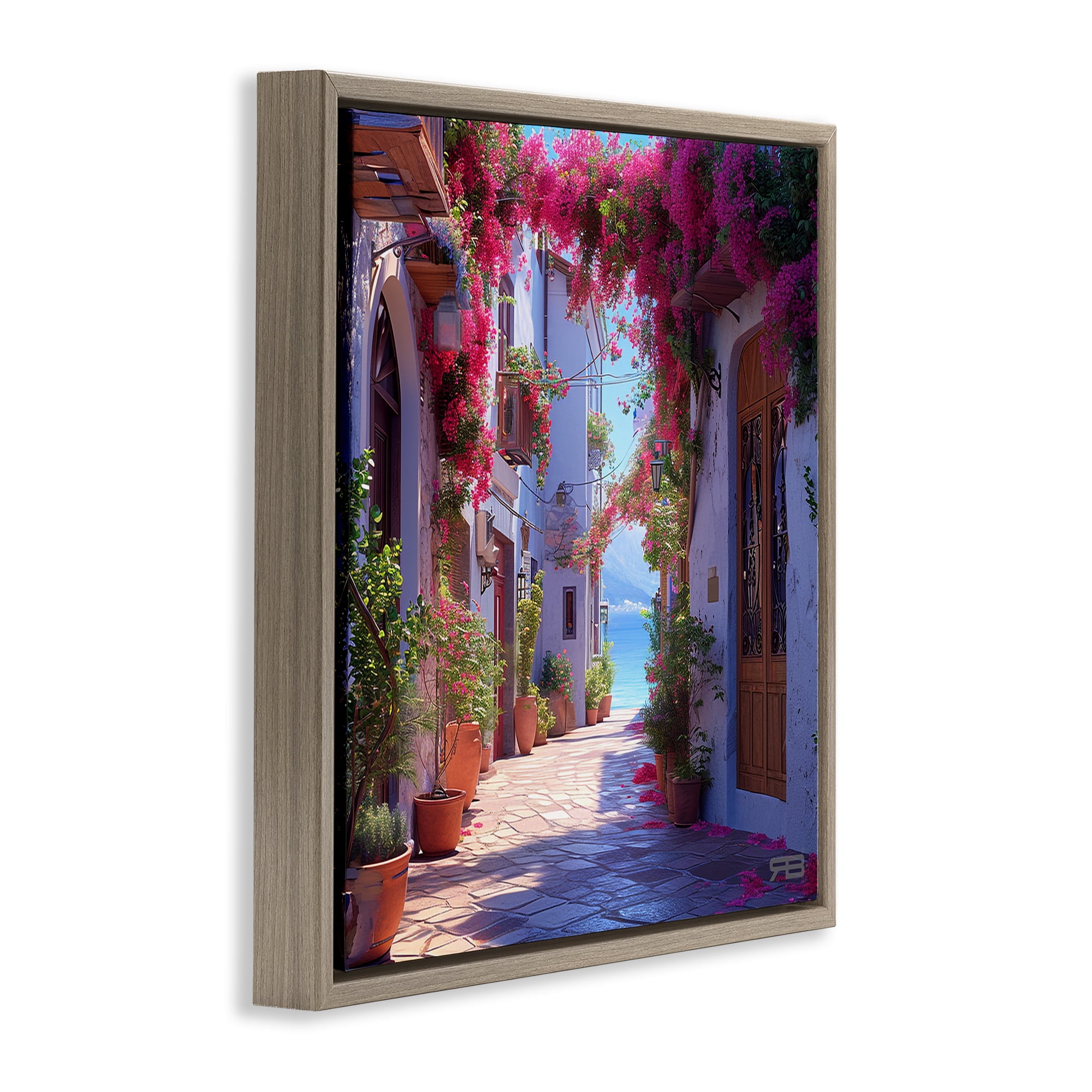 Stupell Industries Cobblestone Lane in Town Buildings & Architecture Painting Brown Floater Framed Canvas Art Print Wall Art, 18 x 18