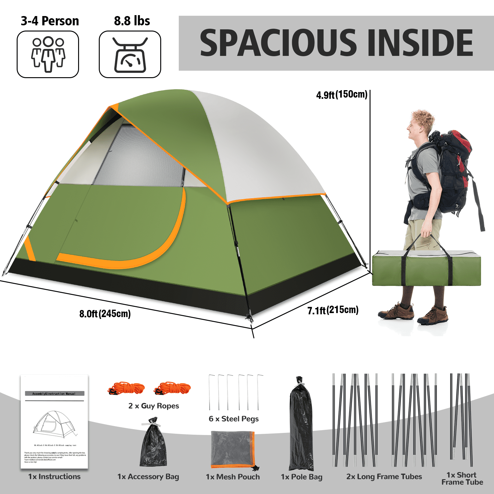 SANOPY Tent 4 Person Tent Easy Setup Camping Tent with Waterproof Rainfly, Windproof Design & Mesh Ventilation for Family, Hiking, Beach, and Travel