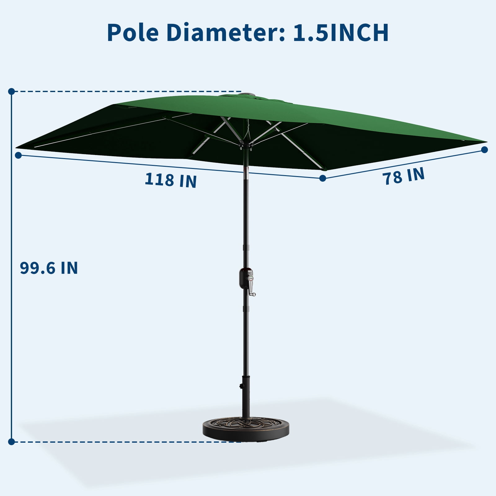 10' x 6.5' Patio Umbrella, Outdoor Table Umbrella, Metal Pole Square Outdoor Umbrella with Crank and Push Button Tilt,  Market Umbrella Sun Umbrella for Garden, Deck, Lawn, Pool-No Lamp&No Base