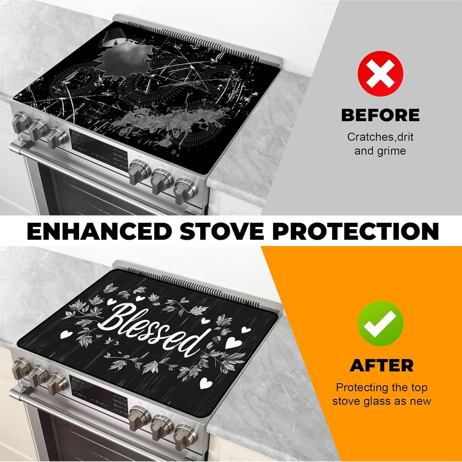 Heat-Resistant Glass Stove Top Cover with Anti-Slip Rubber Coating – 28.5x20.5 Inch Electric Stove Protector, Scratch-Resistant, Expands Counter Space, Stylish Kitchen Decor