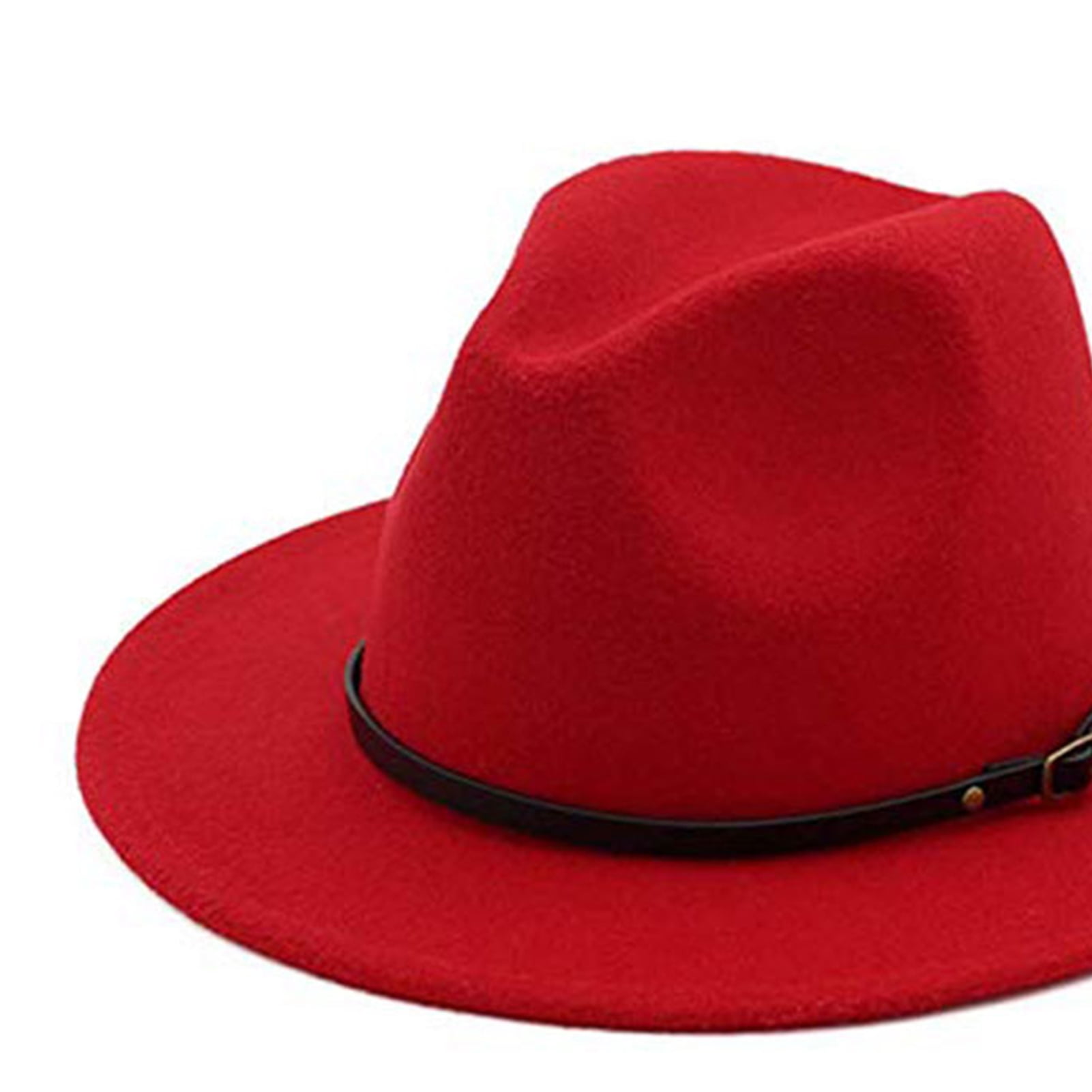 Women Lady Retro Wide Brim Floppy Panama Hat Belt Buckle Wool Fedora Hat FitSize Panama Hat Lanzom Womens Classic Wide Brim Floppy Belt  main image 2