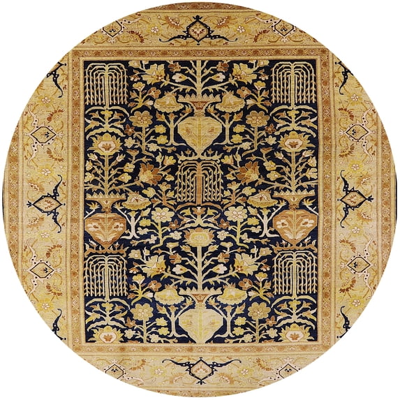 Ahgly Company Indoor Round Mid-Century Modern Yellow Orange or Orange Yellow Orange Oriental Area Rugs, 5' Round