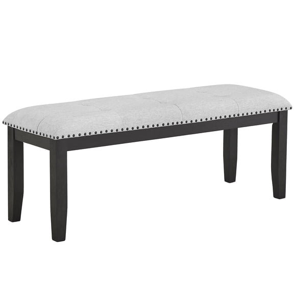 JERFIT Upholstered Dining Bench with Button Tufted Seat, Transitional Style for Kitchen, Entryway, Living Room, Gray Fabric and Black Wood Legs