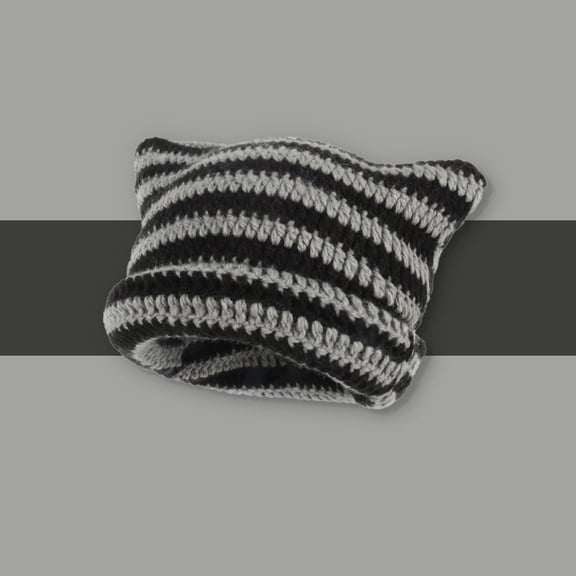 UFOUND Women Winter Cat Ears Hats Soft Slouchy Striped Knitted Hat Trendy Warm Crochet Braided Knitted Hats
