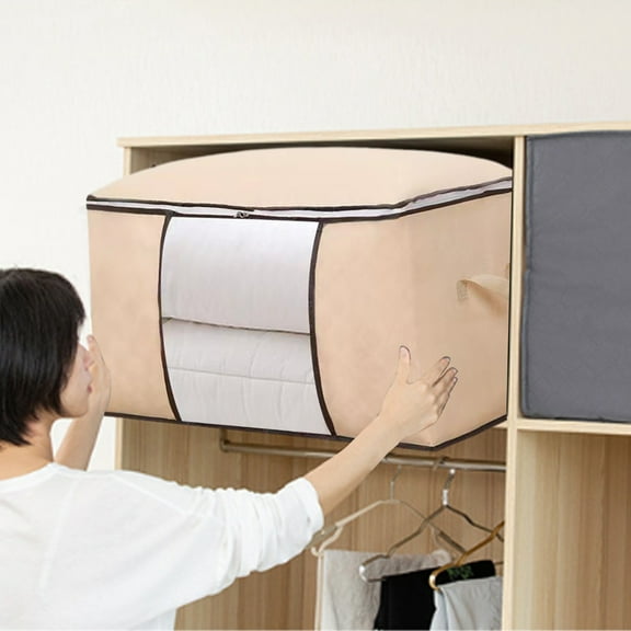 Gnmfd Heavy Duty Extra Large Clothes Storage Tote Bag with Double Zipper, Foldable Storage Bins with Lids for Moving, Closet Organizers and Storage, Bedding, Dorm, Travel, Holiday Packing