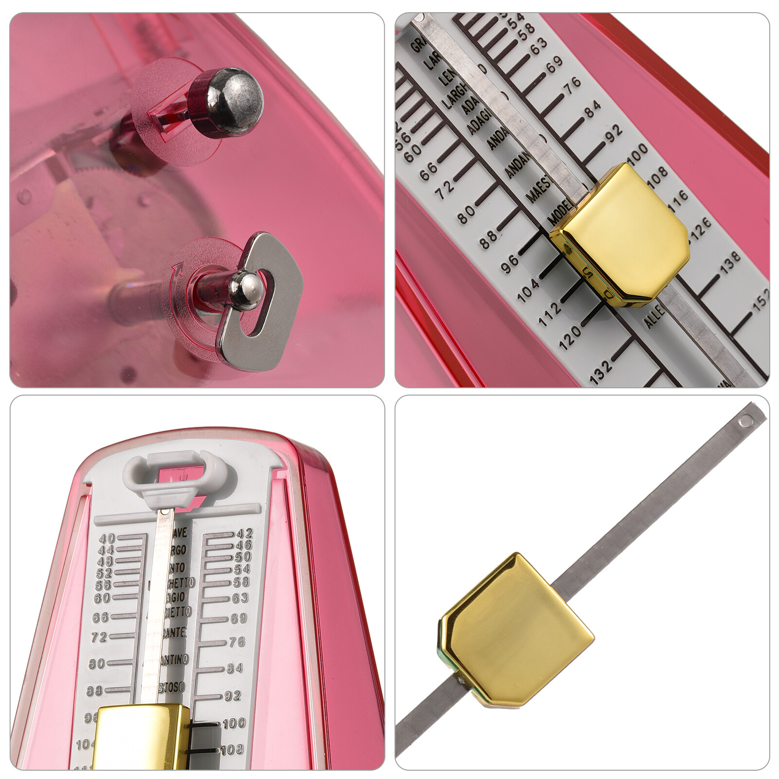 Transparent Mechanical Metronome with Bell Universal Wind up Metronome with Loud Sound Beat Selection Speed Control for Guitar Piano Violin Drum