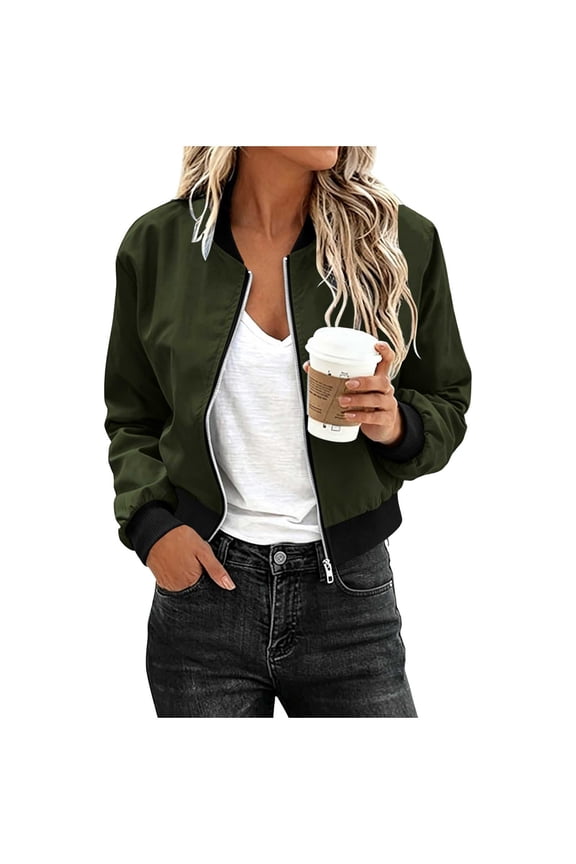 Rain Jacket Women Waterproof Breathable Jackets Casual Lightweight Zip Up Cropped Raincoat with Pockets Windproof Sunproof Outdoor Bomber Jacket Army Green,XXL