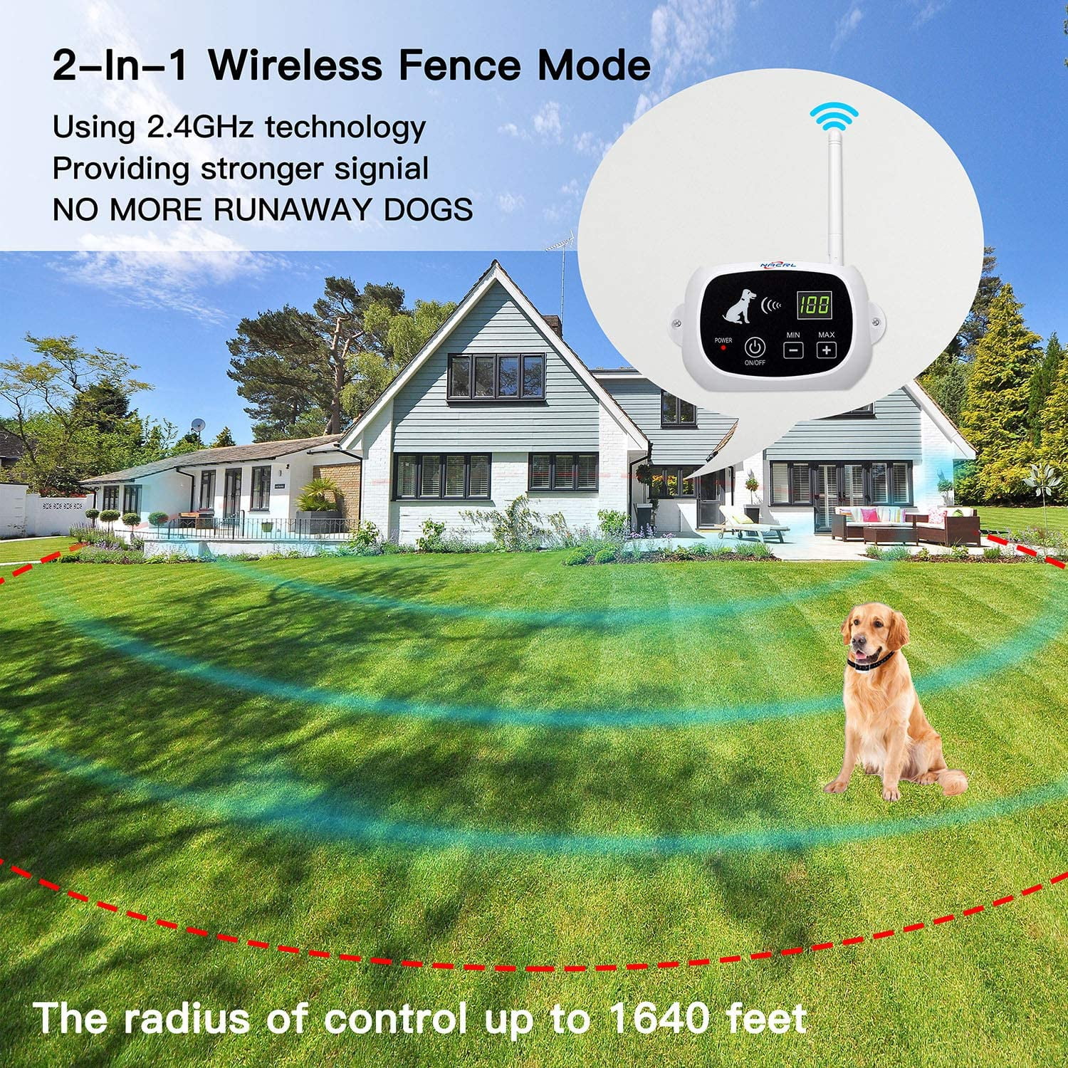 NACRL Wireless Dog Fence, Pet Containment System, Up to 1640 Feet