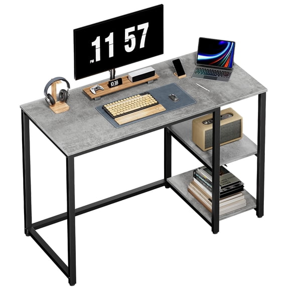 40 Inch Grey Computer Desk with Storage Shelves, Home Office Writing Desk