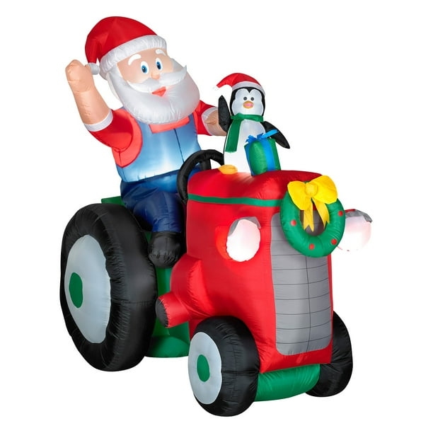 Gemmy Airblown Animated Santa with Penguin On Tractor Inflatable