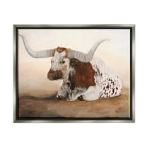 Stupell Longhorn Cattle Resting Painting Animals & Insects Painting Gray Floater Framed Art Print Wall Art