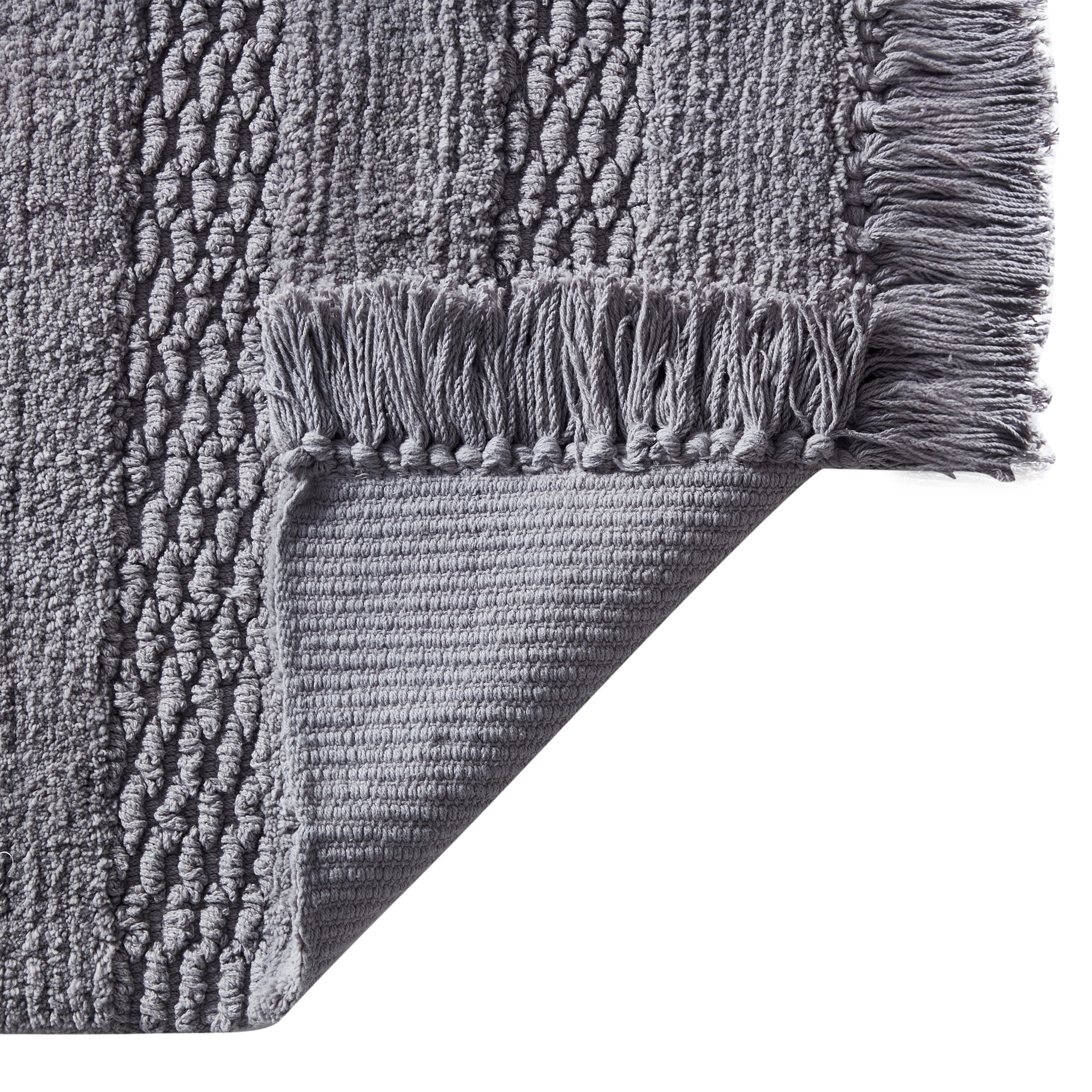 My Texas House Lancaster Stripe Fringe Cotton Bath Rug , Grey, 20" x 32"