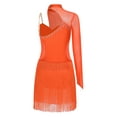 thumbnail image 4 of Oyolan Women's Ballroom Dance Outfit One Shoulder Fringed Tango Salsa Latin Dance Dress Orange XXL, 4 of 5