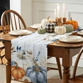 thumbnail image 3 of ERUNPONLY Blue Pumpkin Fall Table Runner - 60 Inch Long Thanksgiving Eucalyptus Leaves Gray Wooden Cotton Linen Blended Dress Scarves Farmhouse Table Runner for Kitchen Dining, Coffee Table, 13"x60", 3 of 8