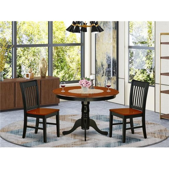 42 in. Hartland Round Dining Table & Two Wood Seat Chairs - Black & Cherry, 3 Piece
