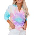 thumbnail image 1 of Sudadera con capucha para mujer, informal, de manga larga, con cuello en V, estampado Tie Dye, con cordón, jersey para la vida diaria, morado, azul, XL, 1 of 5