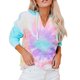 thumbnail image 1 of Sudadera con capucha para mujer, informal, de manga larga, con cuello en V, estampado Tie Dye, con cordón, jersey para la vida diaria, morado, azul, XL, 1 of 5