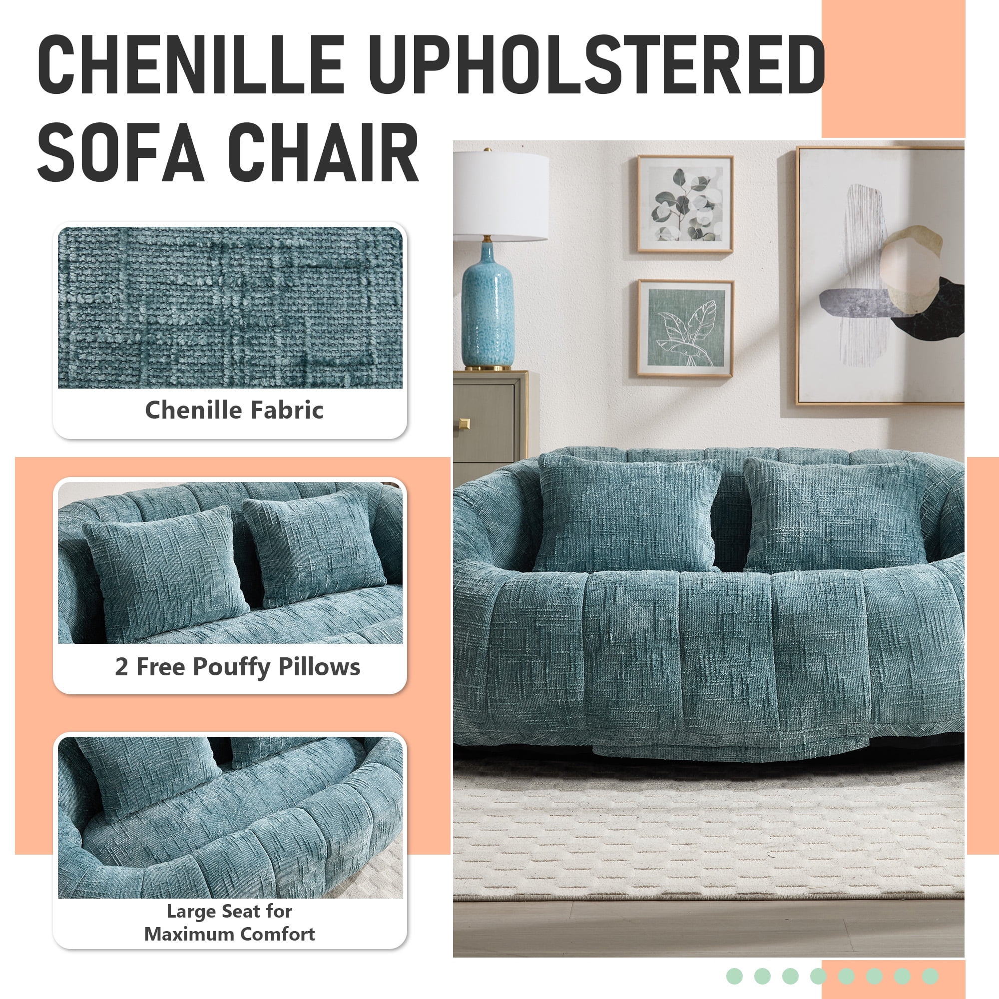 MOONMISS Chenille Loveseat Size Durable Chenille Fabric High Back Loveseat-Teal
