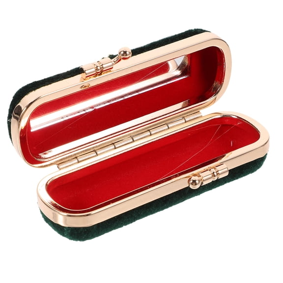 HOOWIFFY Green Lipstick Organizer Cosmetic Storage Case with Retro Clamp Design for Makeup and Beauty Accessories