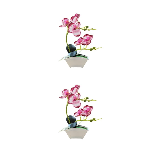 Inteprter Bonsái de orquídeas artificiales, flores falsas, plantas en maceta simuladas de seda con maceta para interior y exterior para fiesta Rosa roja 2Conjunto