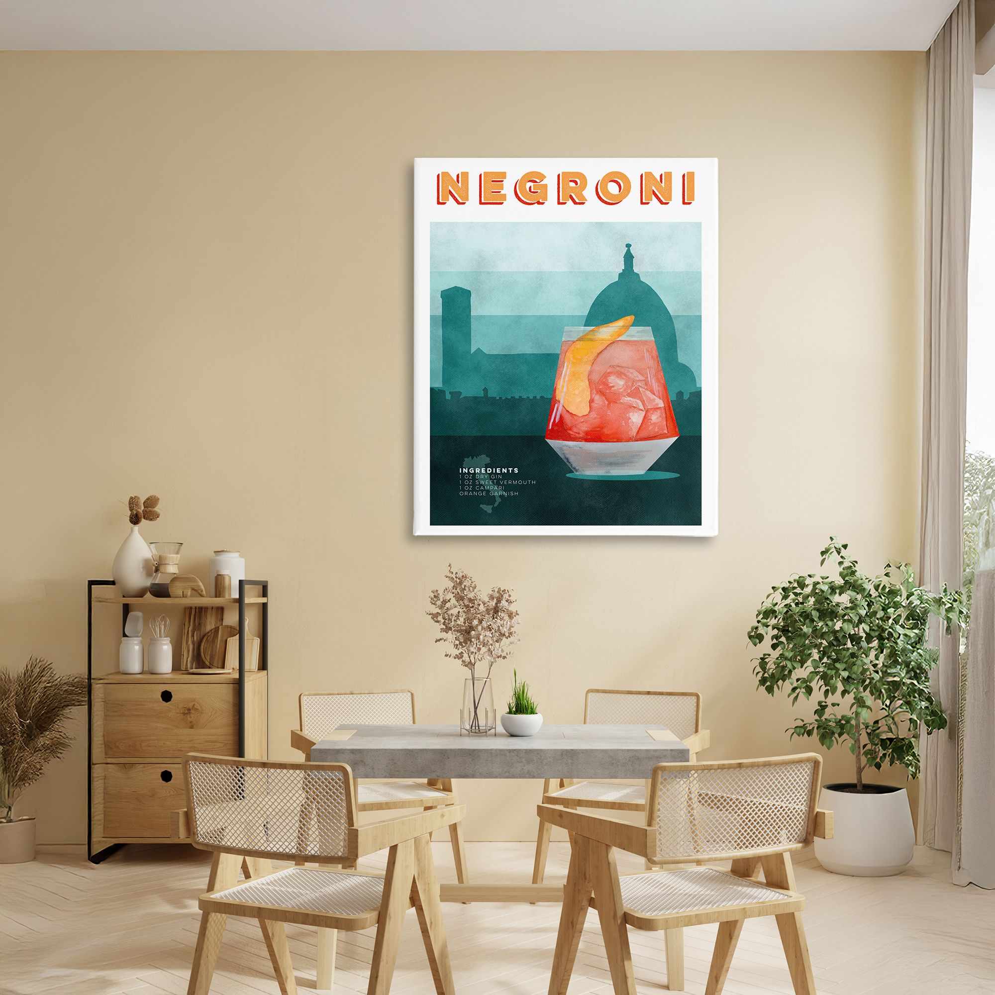 Retro Negroni & Architecture Canvas Wall Art, design by Brett Blumenthal