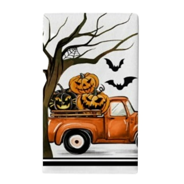 (2 Pack) Halloween Pumpkin Bat Kitchen Towel Set Absorbent Microfiber Dish Cloths For Drying Hands Washing Dishes Home