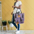 thumbnail image 4 of FORMRS Womens Canvas Tote Bag with Zipper Inner Pocket Shoulder Handbag, Purple Halloween Black Cat, 4 of 7