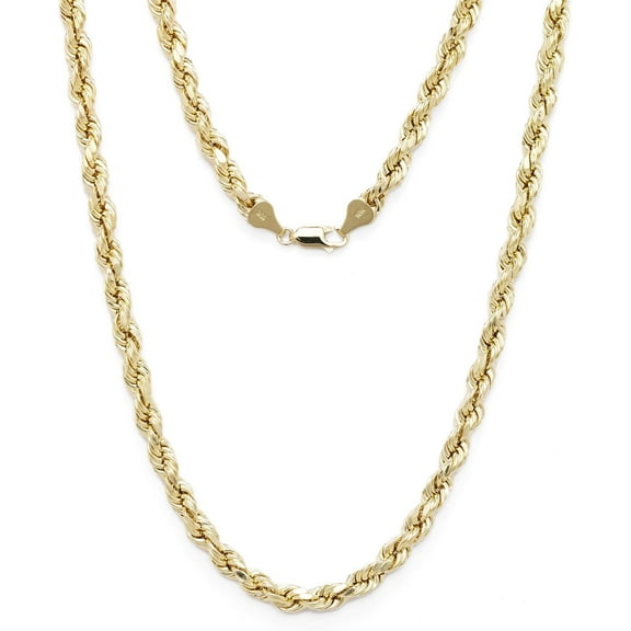 Floreo 10k Yellow Gold 6mm Diamond Cut Hollow Rope Chain Necklace