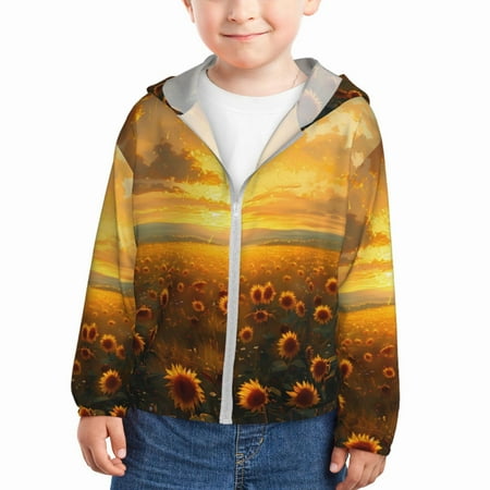 

Gaeub Sunflower Sunset Rainfall Print Athletic Sun Protection Hoodie for Kids Long Sleeve Outdoor UV Shirt Running Fishing Top for Boys Girls-4 Years