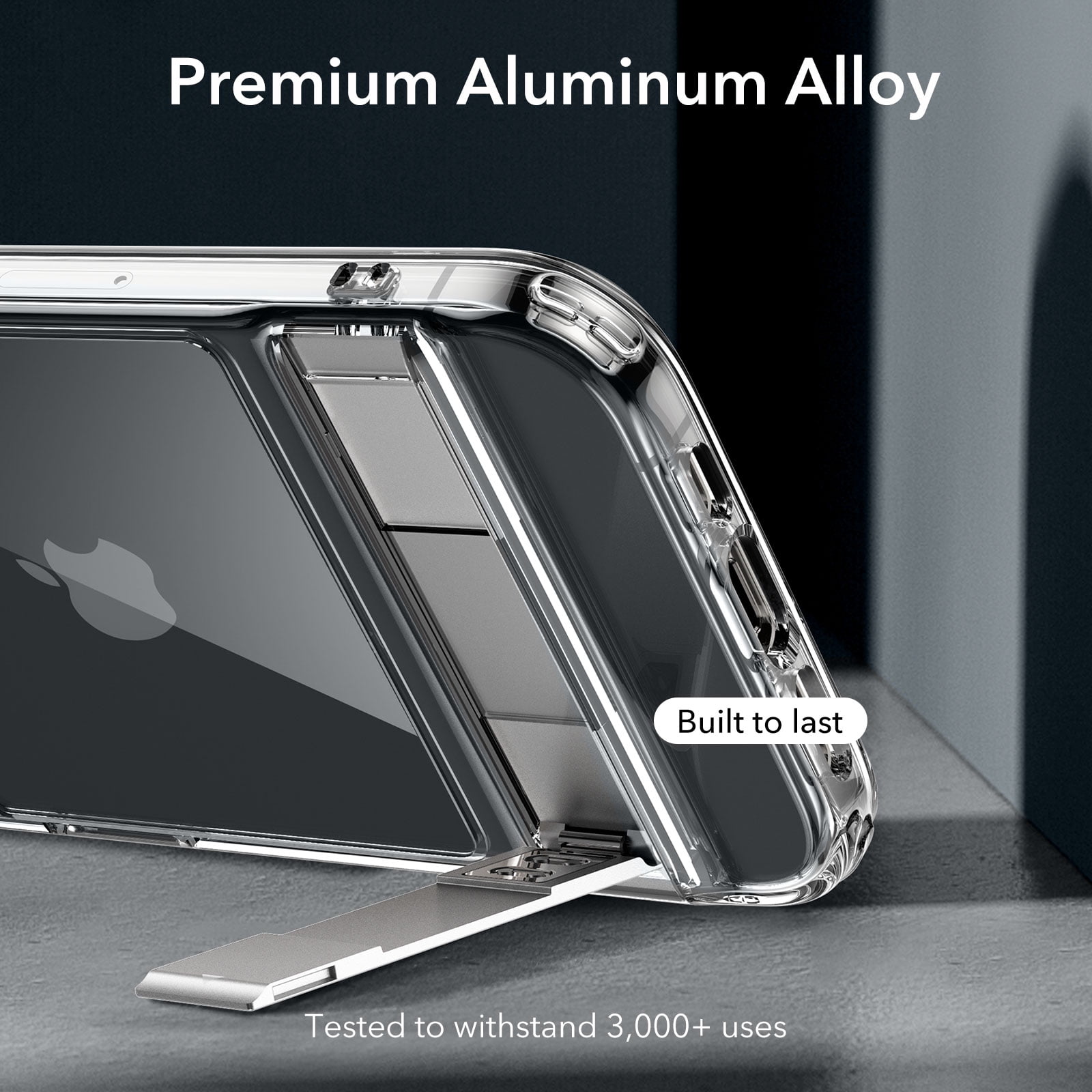 ESR Metal Kickstand Case for iPhone 15 Case 2023, Patented Two-Way Stand Reinforced Drop Protection Slim Flexible Back Cover, Clear