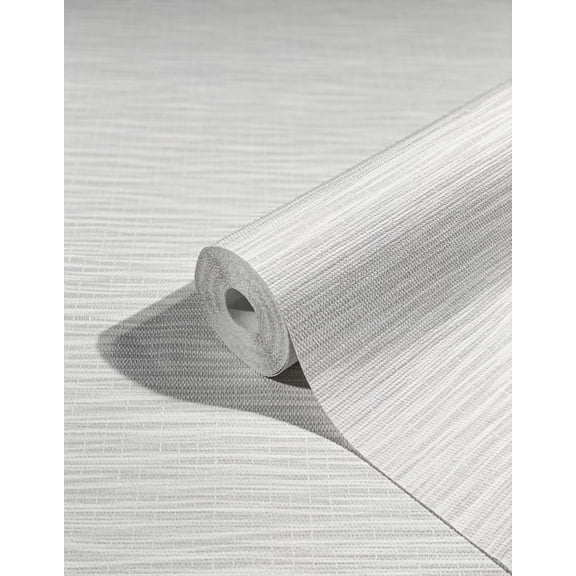 Concord Wallcoverings Textured Wallpaper Fabric wicker Waves Abstract, White Grey Silver, 21 In x 33 Ft (56 sq. ft), 33322