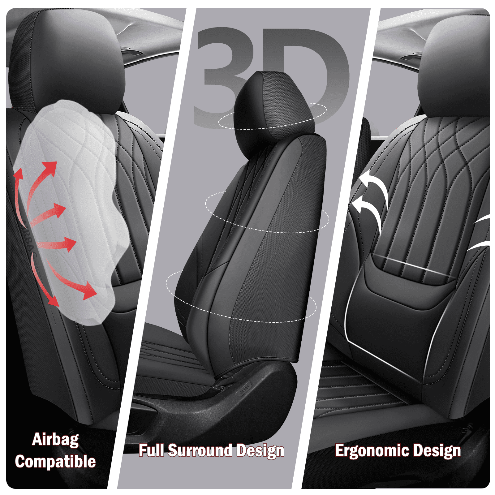 NS YOLO Premium Faux Leather Car Seat Covers Full Set | Universal Fit for Cars, Trucks & SUVs | Waterproof, Full Coverage 5-Seat Protector，black