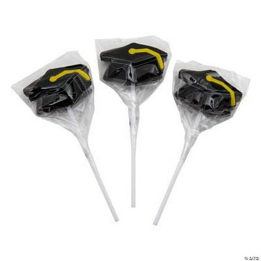 Black Graduation Mortarboard Hat Suckers, 12 Pieces, Party Favors, Decorations