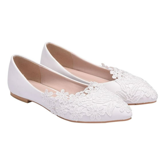 CIMAXIC Stylish White Lace Wedding Flats Comfortable Pointed Toe for Ladies