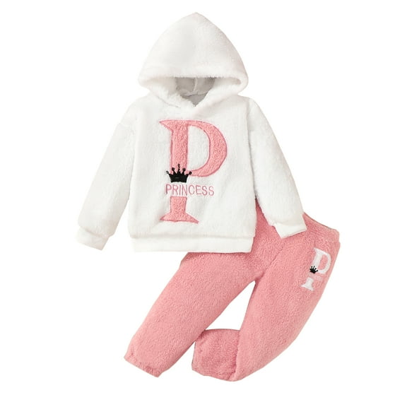 5T Baby Girls Clothes 5T Girls Fall Winter Pant Set Toddler Girls Long Sleeve Hooded Top Pants 2PCS Set White