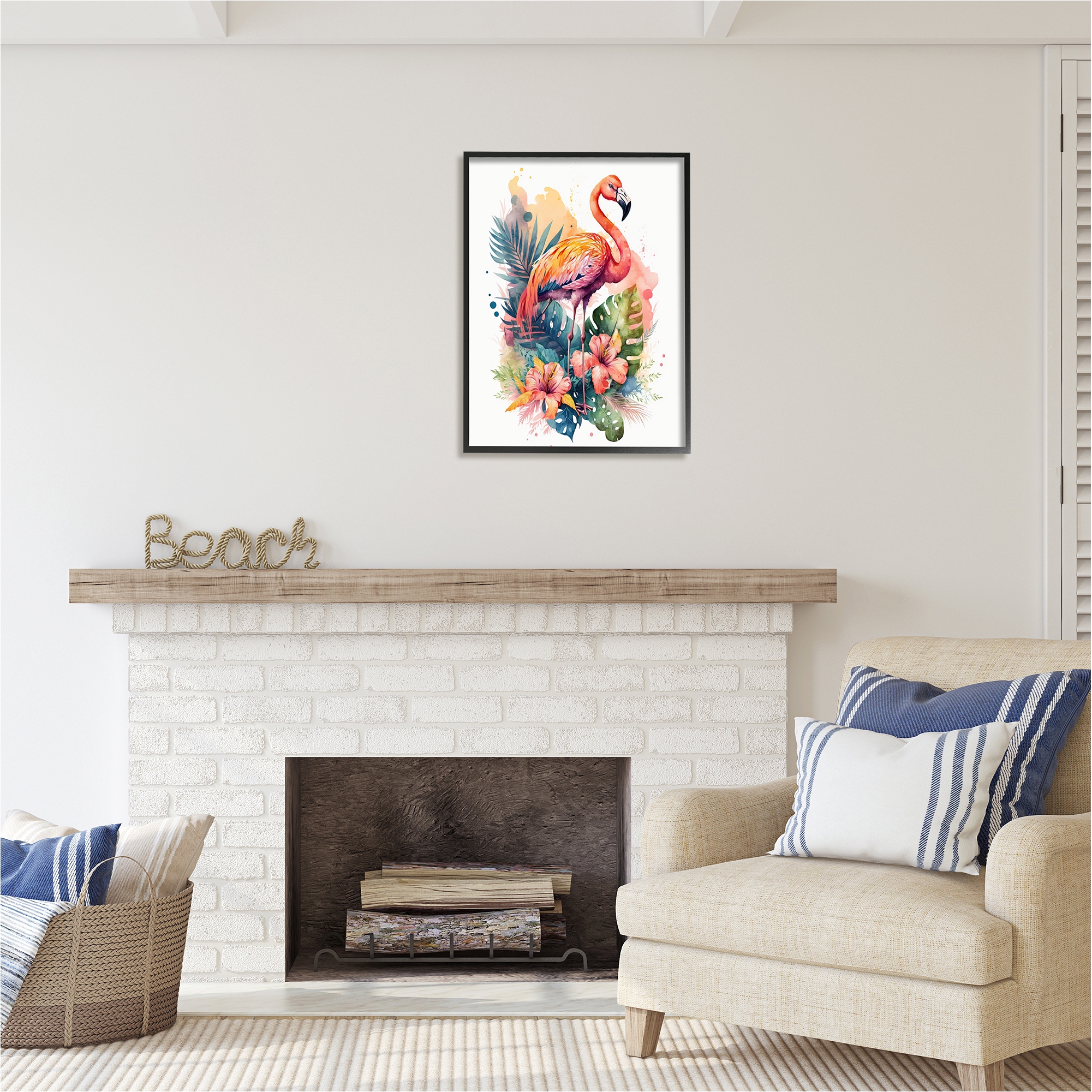 Stupell Industries Modern Tropical Flamingo Animals & Insects Painting Black Framed Art Print Wall Art, 24 x 30