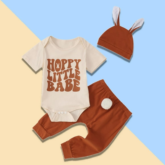 Baby Boy Easter Outfit Bunny Printed Summer Short Sleeve Romper Bodysuit Pants Hat Easter Outfit Toddler Boy 0-3 Months