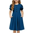 thumbnail image 4 of Spazoro Little and Big Girls Dresses, Round Neck Short Sleeve Solid Color Comfortable Casual Dresses for Girls Blue Size 7 T, 4 of 7