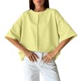 thumbnail image 7 of Iyufng Womens Crew Neck T-Shirt Front Vertical Seam Drop Shoulder Oversized Short Sleeve Loose Solid Casual Daily Top, 7 of 7