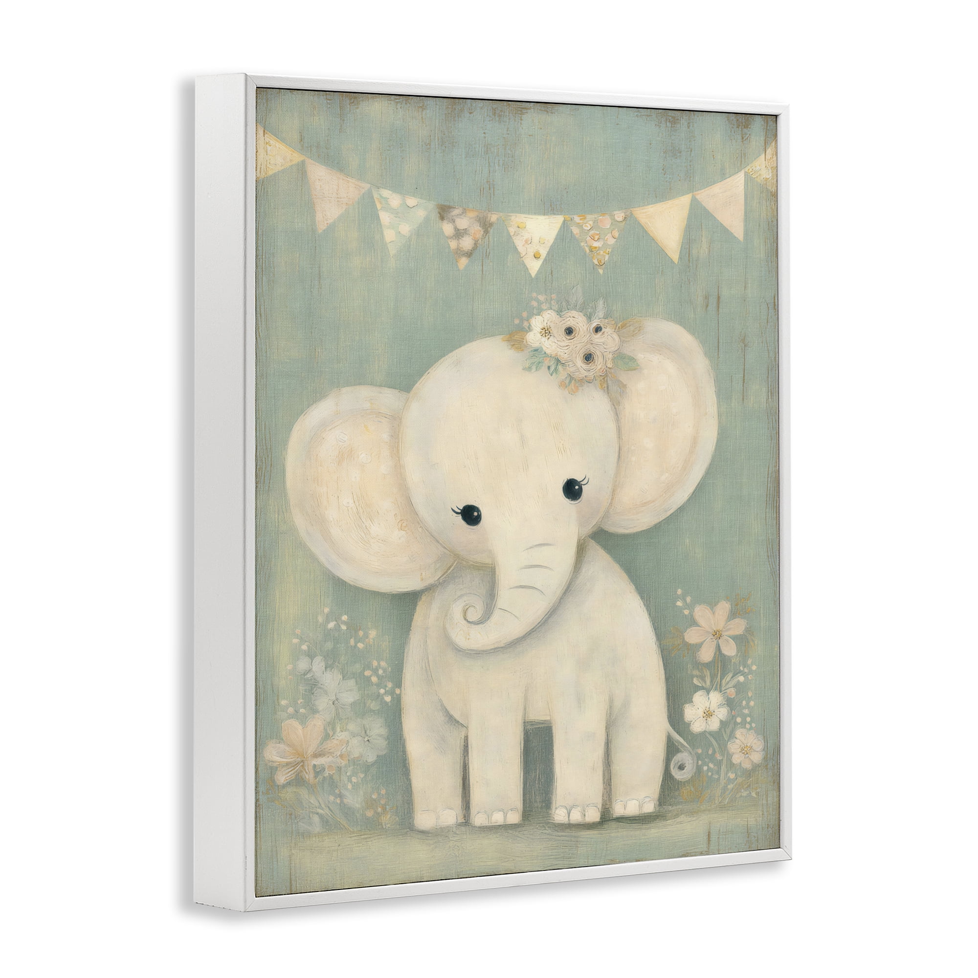 Stupell Industries Elephant with Overhead Banner White Framed Giclee Art, design by Ink Drop Loft